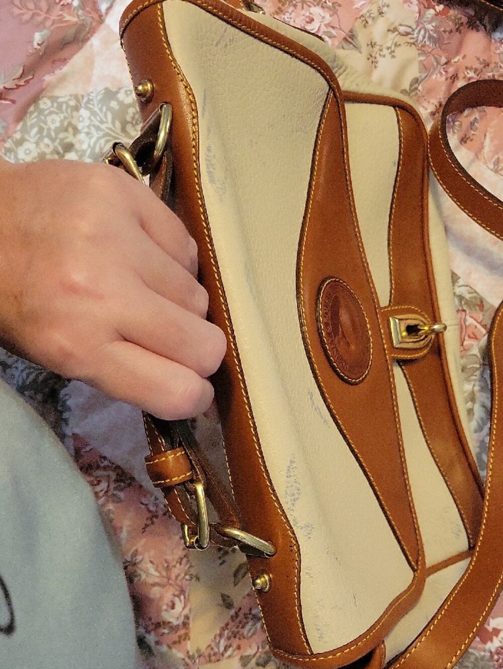 Dooney & Bourke Cream and Tan Leather Flap Crossbody - Picture 14 of 14